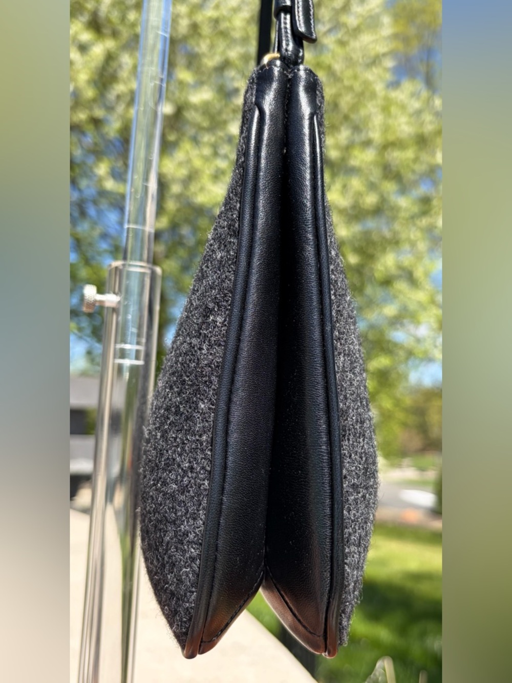 Vintage COACH Wool Hobo Small Charcoal Grey Black Leather 8308 EUC - Picture 13 of 17